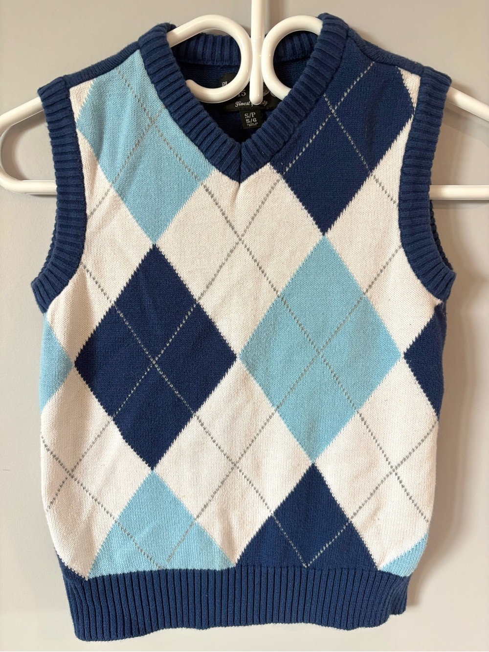 Blue Argyle Sweater Vest - Classic V-Neck